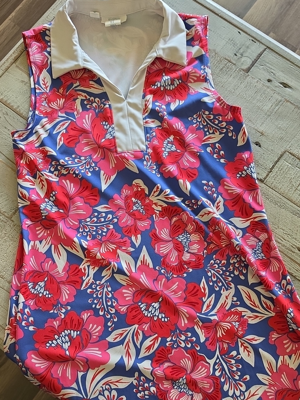 Sigrid Olsen Navy Sleeveless Dress Golf Tennis Hot Pink Floral Print Size Small